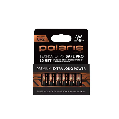 Батарейки щелочные Polaris PB AAA (8шт) Premium - фото №0